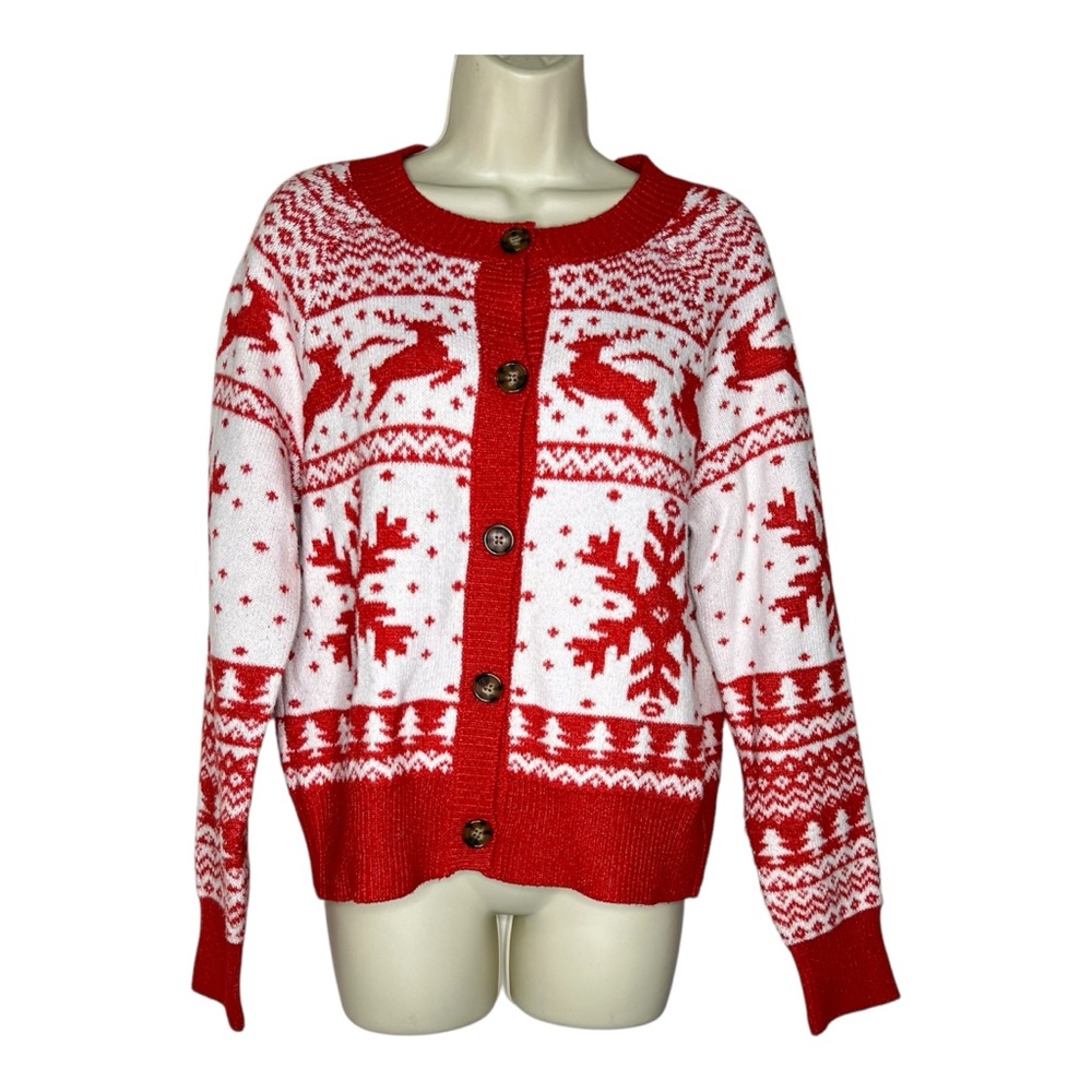 December 25 Ugly Christmas Sweater Button Up Cardigan Women’s Small